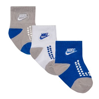 Baby boys' blue pack of three gripper socks